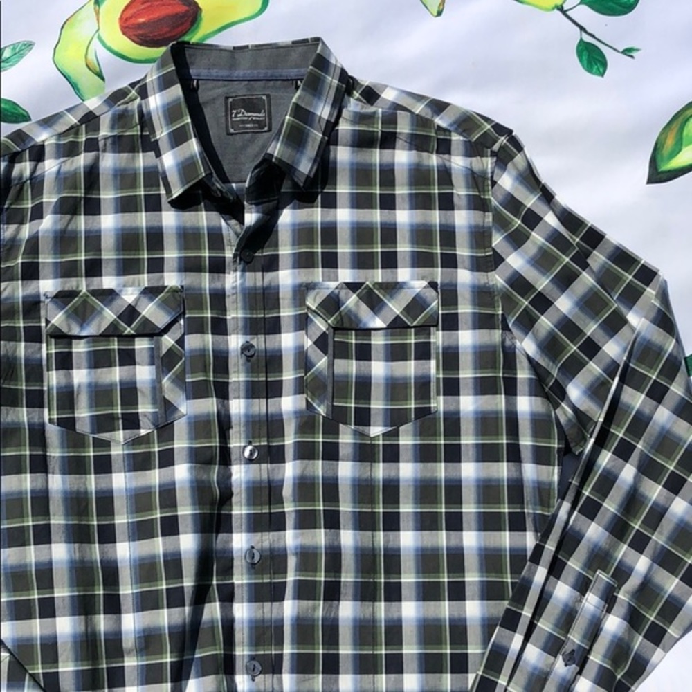 7 Diamonds, Button Down Plaid Shirt, Medium, NWOT